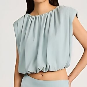 Express Crew Neck Cap Sleeve Pleated Top
